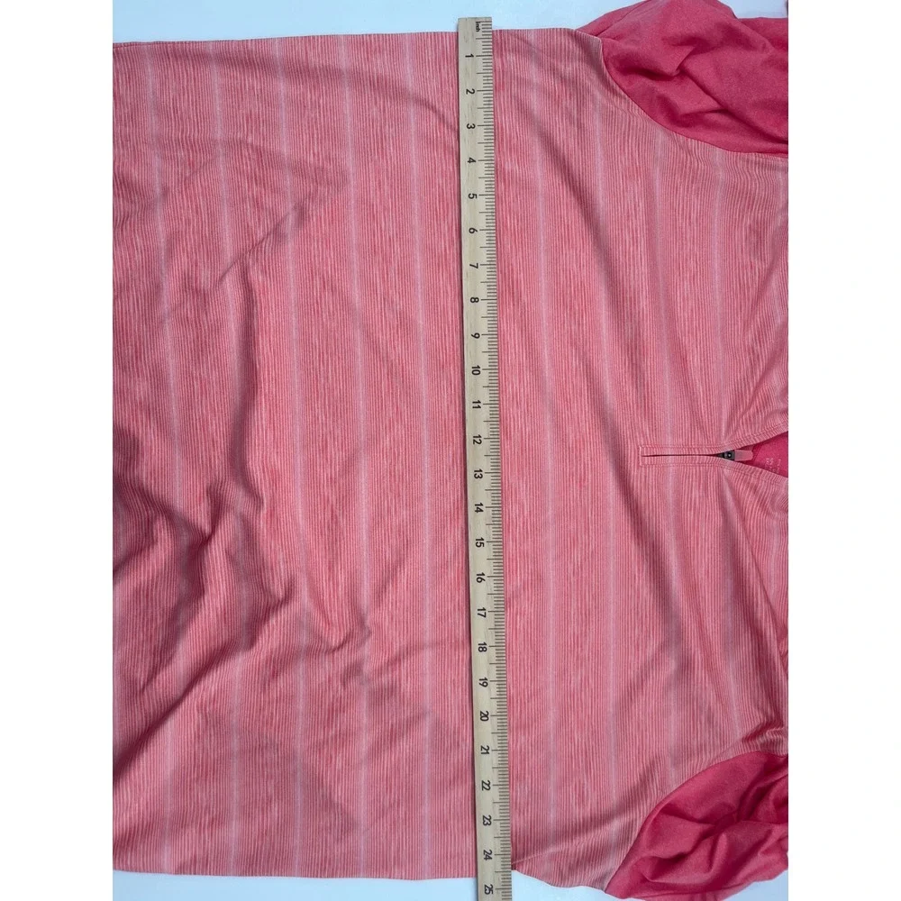 Johnnie-O‎ Mens XL Coral Pink Striped Quarter Zip Performance Pullover Golf Top